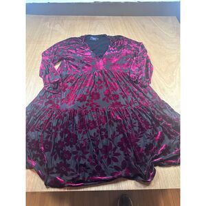 Just Taylor Dress Burgundy Floral Burnout Velvet Tiered Size 12
